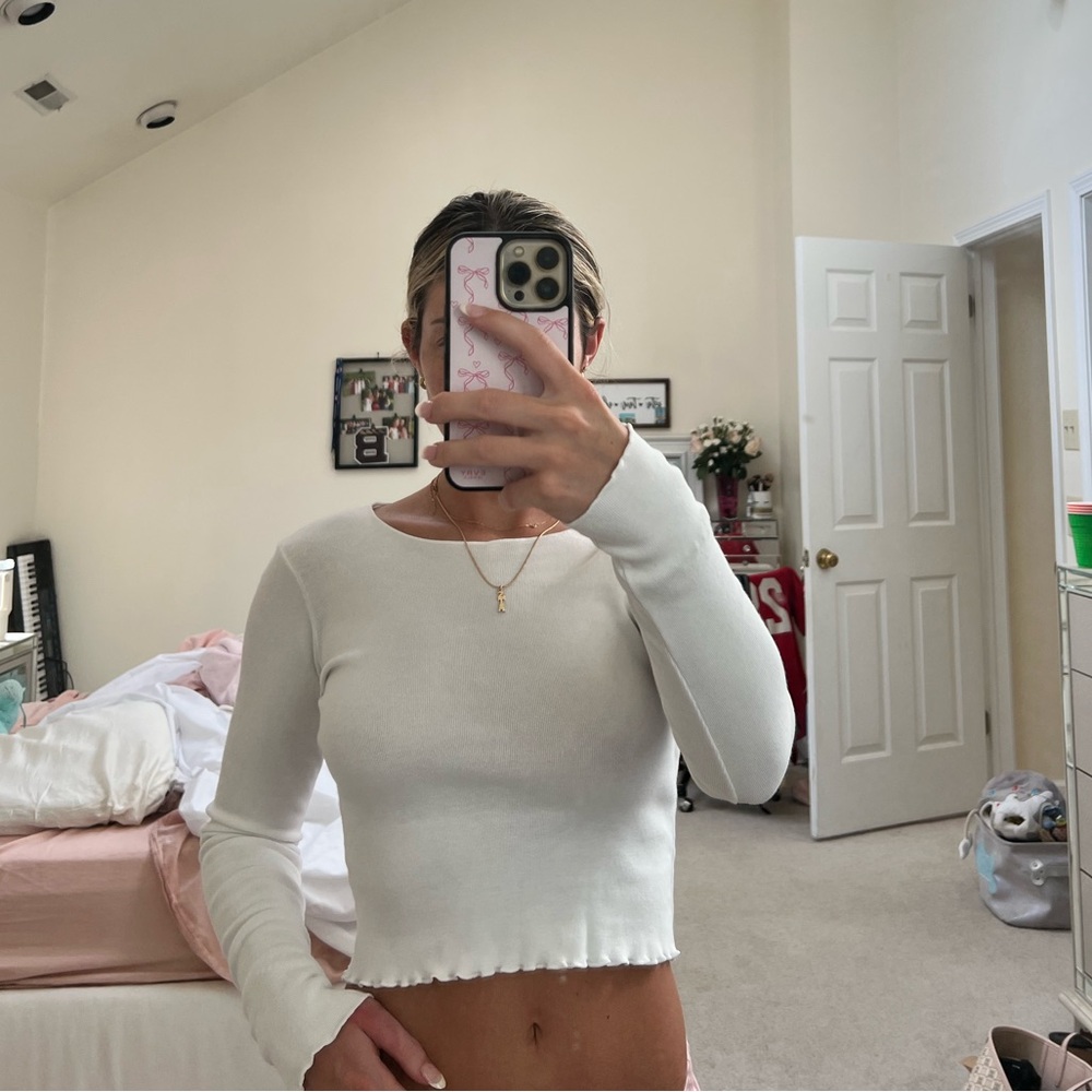 Brandy Melville~ white ruffle long sleeve top